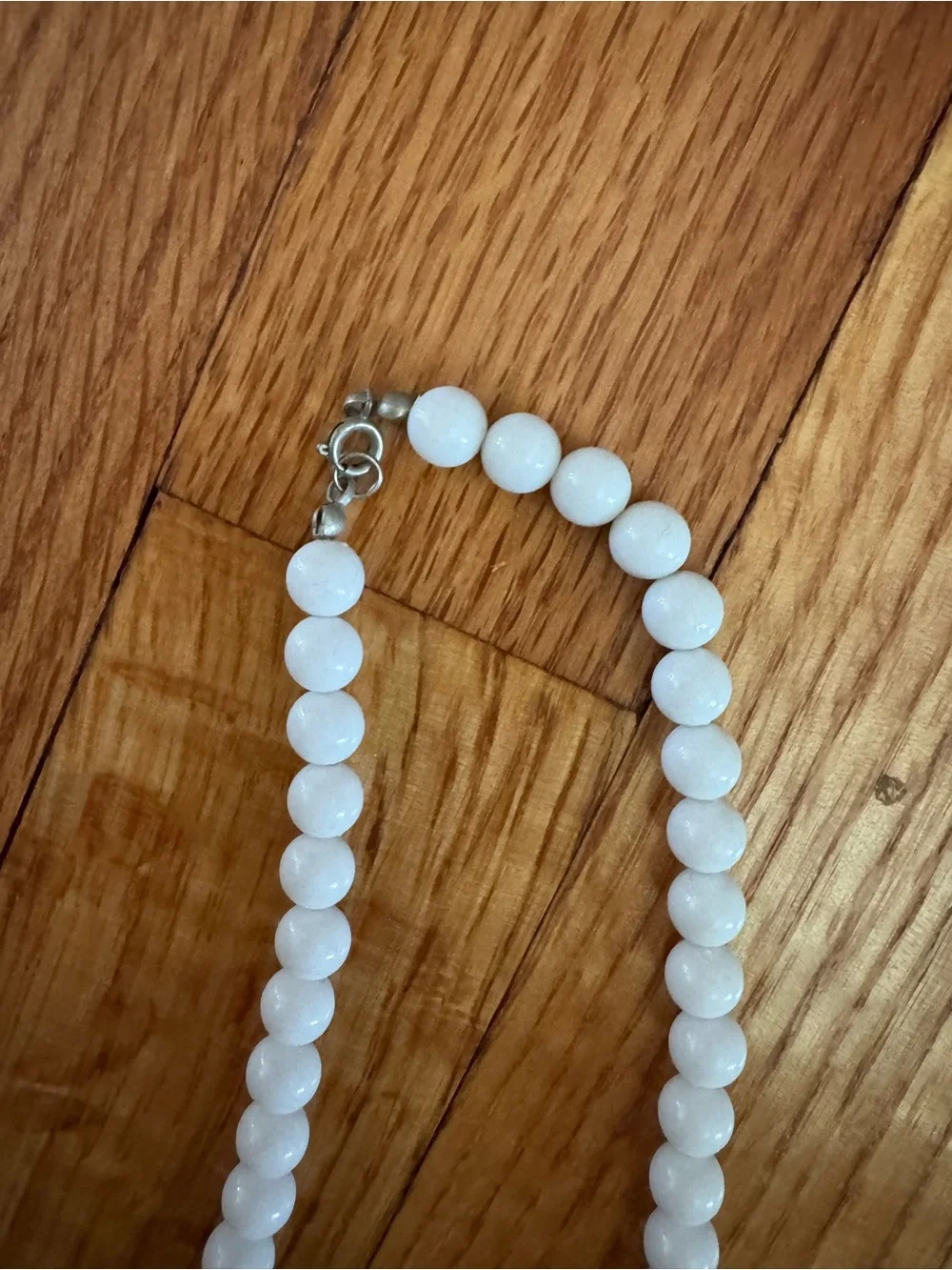Vintage White Beaded Necklace with Peach Disc Accents